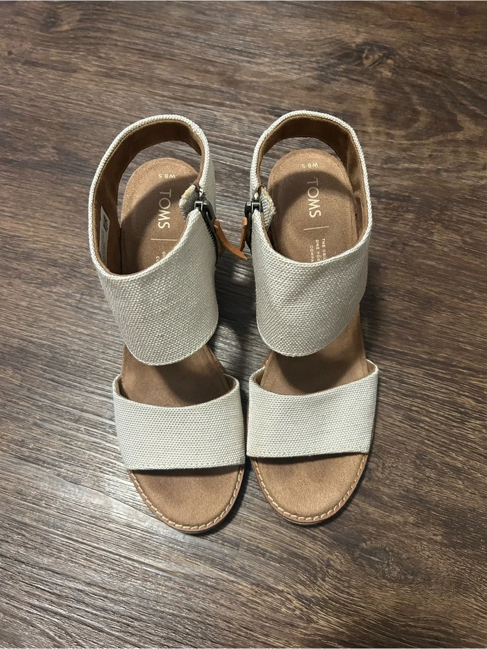 Toms Cream Canvas Ankle Strap Heels